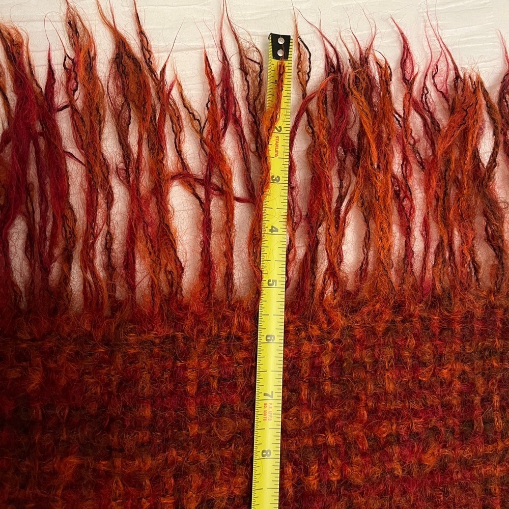 SCARF Shawl Oversize Fuzzy Fringe Woven Cozy Orange Warm Tones Winter Commute - Picture 8 of 10